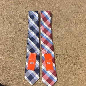 The Savile Row Company Plaid Silk Tie - Red and Blue and White and Navy